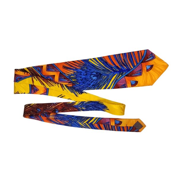 Rush Limbaugh No Boundaries Collection Orange Blue Abstract Feather Pattern Tie - Picture 3 of 6